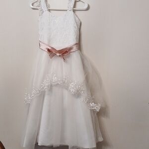 Charming White and Pink Kids Formal Dress